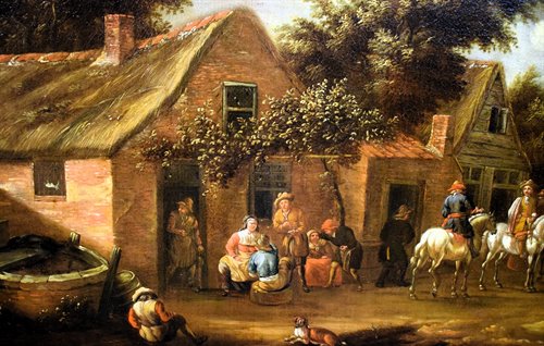  In the courtyard of the tavern.